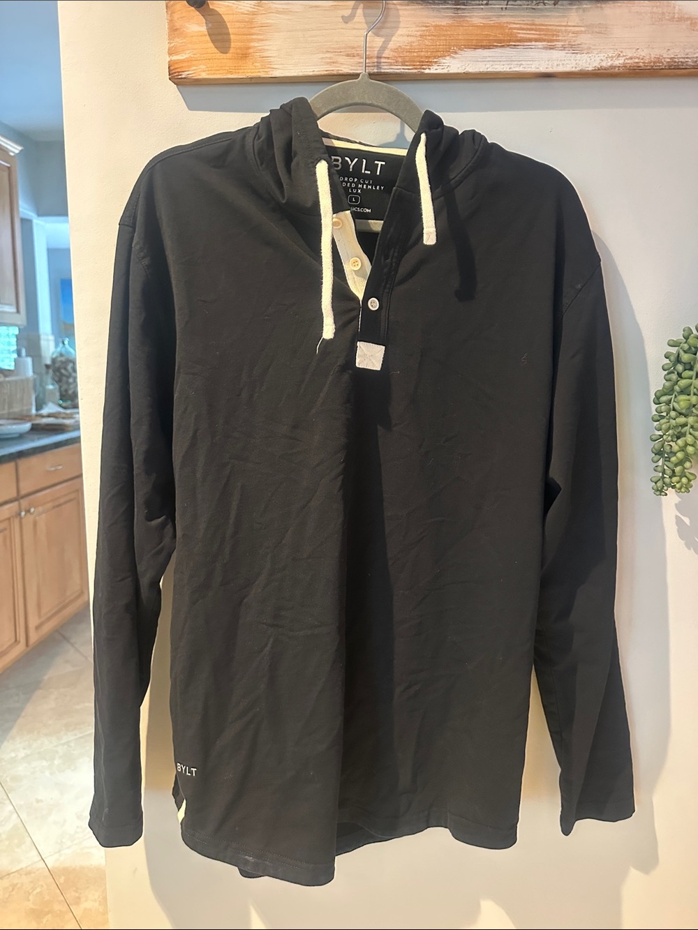 BYLT Men’s Black Hooded Long-Sleeve Polo